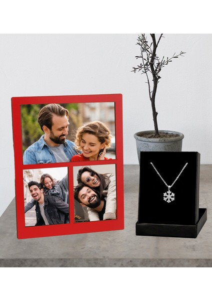 Kişiye Özel 3 Fotoğraflı Kolaj Ahşap Çerçeve ve Kartanesi Kolye Set fiyatları