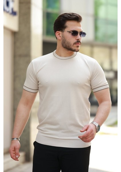 Erkek Bisiklet Yaka Ribanalı Kısa Kollu Tshirt