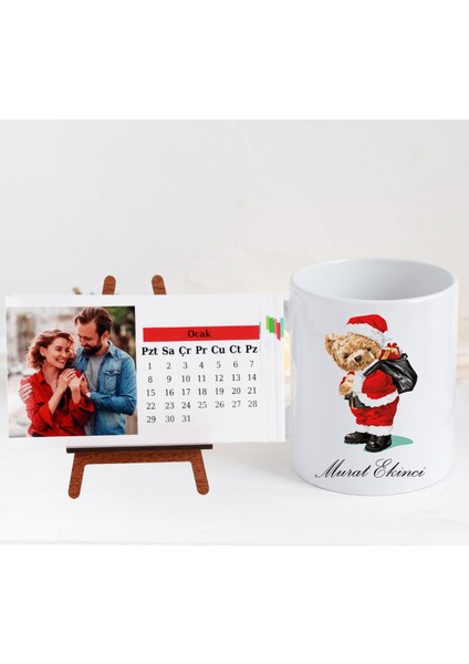 Kişiye Özel 12 Adet Renkli Fotoğraflı 2025 Tarihli Şövale Masa Takvimi ve Kupa Bardak Yeni Yıl Yılbaşı