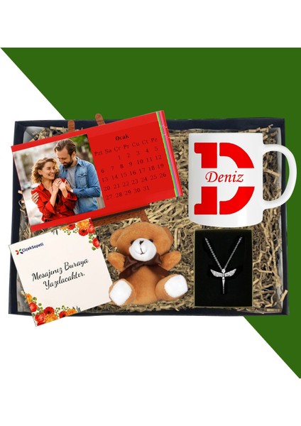 Kişiye Özel Yatay Renkli Masaüstü Her Ay Için Özel 12 Fotoğraflı Masa Takvim ve Kupa Bardak Peluş Ayıcık Melek Gümüş Kaplama Kolye