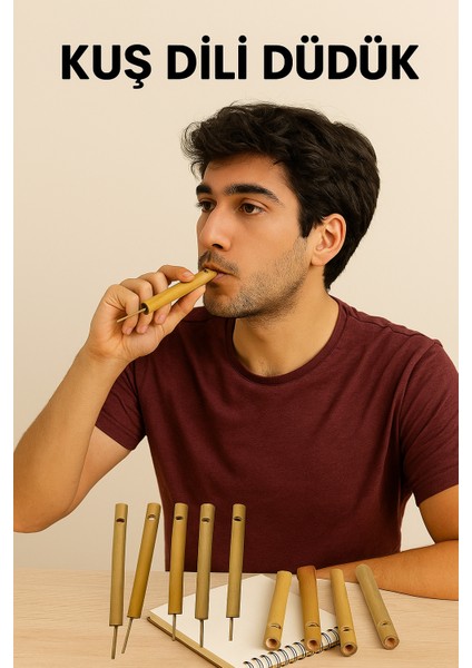 Karadeniz Temalı Bambu Kuş Dili Düdük - Doğal Ahşap El Yapımı (3 Adet)