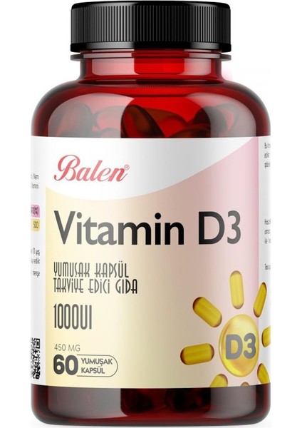 Vitamin D3 Takviye Edici Gıda Yumuşak Kapsül 450MG
