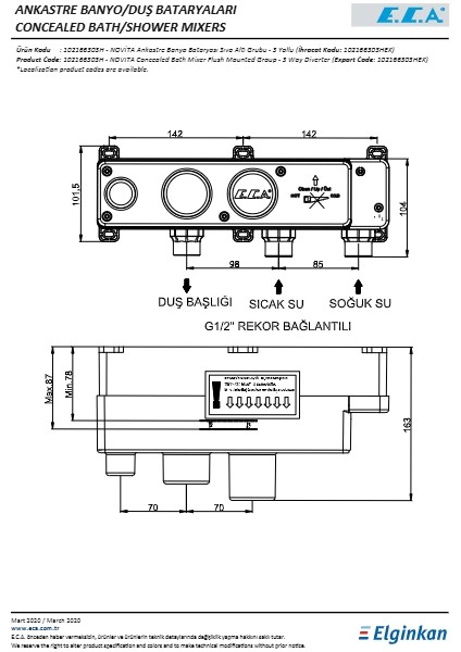 Eca Novita Ankastre Banyo Bataryası Sıva Altı 3 Yollu fiyatları