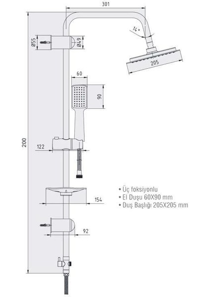 Ar Suga Duş Kolonlu Duş Seti Tek Fonksiyonlu fiyatları