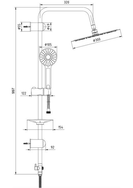 Ar Ark Ince Yuvarlak Duş Kolonlu Seti 2 Fonksiyonlu fiyatları