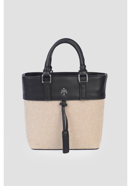 Siyah Keten Kadın El ve Omuz Çantası IM577