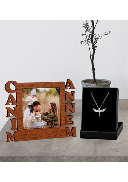 Annelere Özel Özel Canım Annem Tasarımlı Fotoğraflı Ahşap Çerçeve ve Melek Kolye modelleri