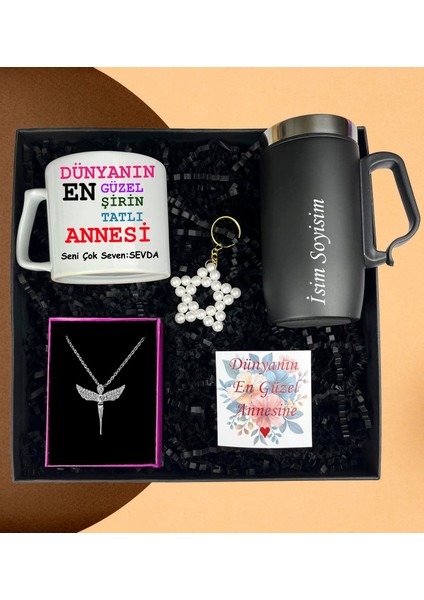 Anneler Gününe Özel Kulplu Termos Bardak,çay ve Nescafe Fincanı Gümüş Kaplama Melek Kolye Inci Anahtarlık