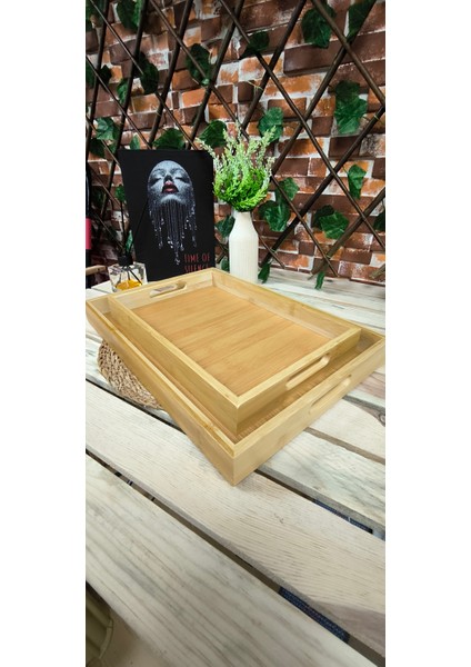 Bambu 2li Tepsi Dikdörtgen, Sunum Tepsisi 22CM*33CM + 28CM*40CM, Oyma Kulp fiyatları