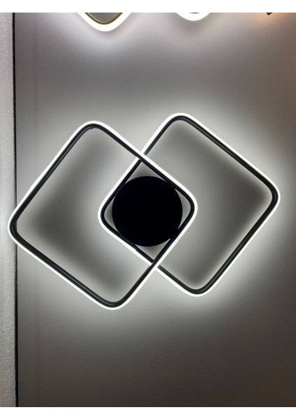 Yüksek Aydınlatmalı Kare Siyah Tavan Plafonyer LED Avize, 3 Renk Aydınlatma