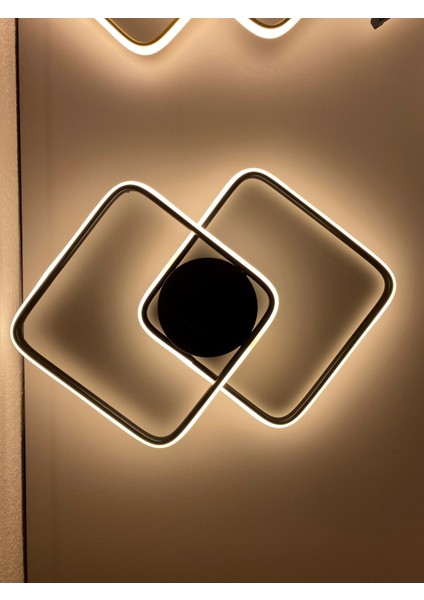 Yüksek Aydınlatmalı Kare Siyah Tavan Plafonyer LED Avize, 3 Renk Aydınlatma modelleri