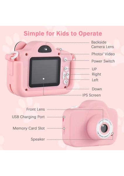 Çocuk Dijital Kamera 1080P Çift Lens 2 Inç IPS Ekran 4x Zoom Dahili Pil Boyun Askısı Hediye (Yurt Dışından) modelleri