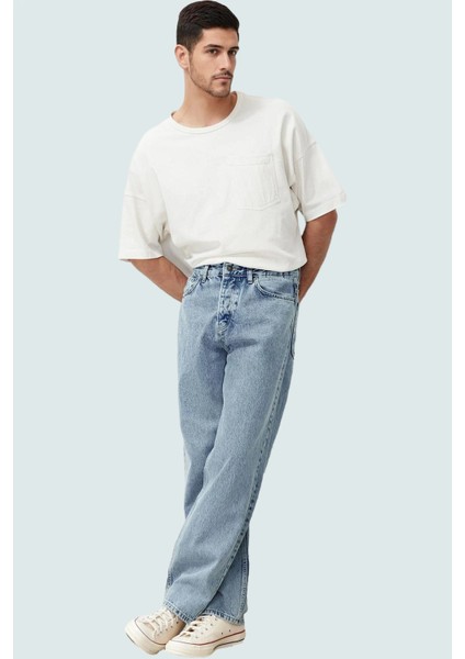 Erkek Baggy Fit Bol Kot Pantolon Pamuk Regular Boy Geniş Paça Günlük Stiller Modern Tasarım