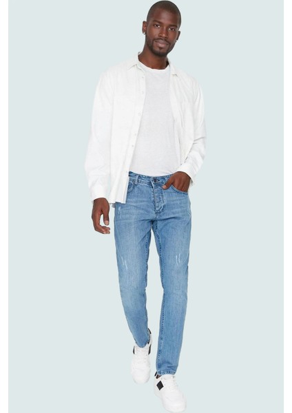 Erkek Slim Fit Dar Kesim Denim Kot Pantolon Yırtık Detaylı Casual Günlük Dayanıklı Malzeme fiyatları