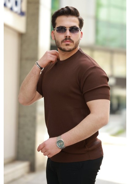 Erkek Bisiklet Yaka Jakarlı Kısa Kollu Tshirt fiyatları