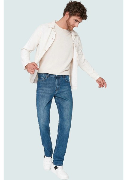 Erkek Straight Fit Denim Pantolon Yüksek Bel Uzun Boy Pamuk Günlük Kullanım Modern Tasarım fiyatları