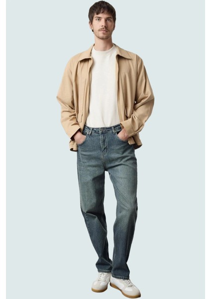 Erkek Baggy 90S Straight Fit Kot Pantolon Normal Bel Denim Günlük Kombinler Modern Tasarım