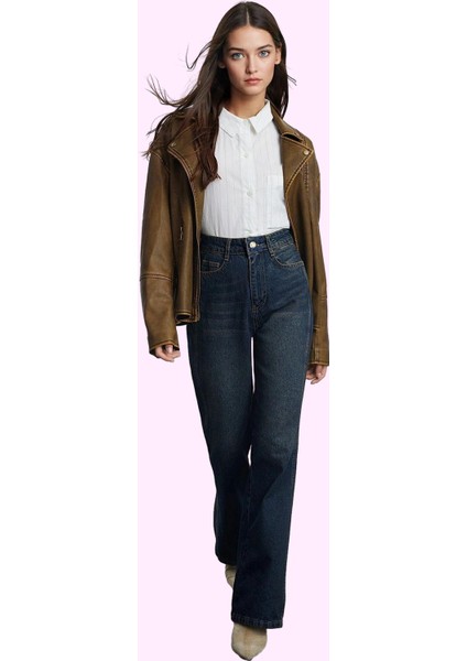 Kadın Yüksek Bel Geniş Paça Uzun Boy Jean Pantolon Pamuklu Günlük Stil Yaz Aylarının Vazgeçilmezi fiyatları