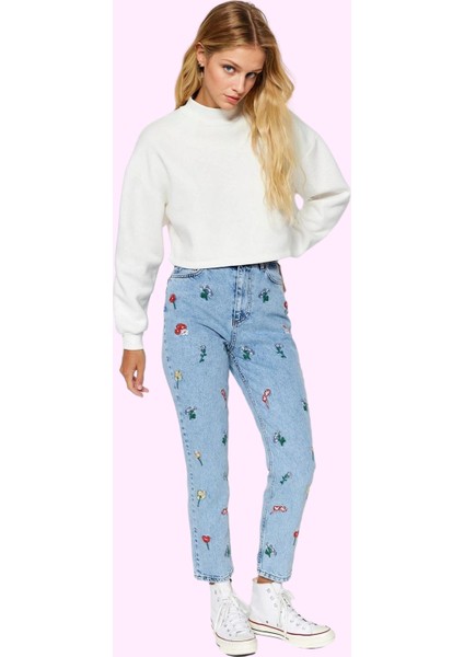Kadın Nakışlı Mom Jean Yüksek Bel Regular Boy Pamuk Günlük Stil Yaz Aylarının Vazgeçilmezi modelleri