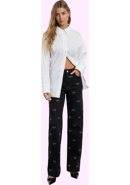 Kadın Yüksek Bel Geniş Paça Denim Pantolon Pamuklu Günlük Şıklık Yaz Aylarının Vazgeçilmezi fiyatları