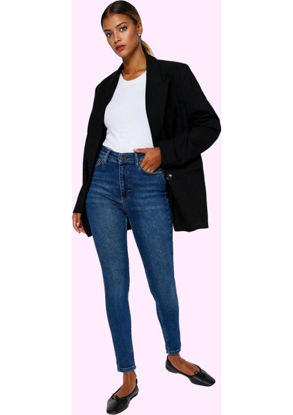 Kadın Skinny Jean Yüksek Bel Dar Paça Denim Günlük Kombinler Hafta Sonu Yaz Aylarının Vazgeçilmezi fiyatları