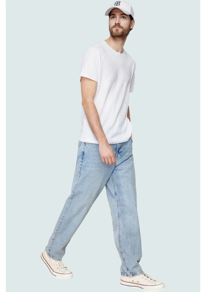 Erkek Baggy 90S Straight Fit Kot Pantolon Normal Bel Denim Günlük Kombinler Modern Tasarım