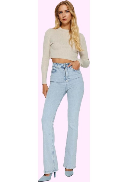 Kadın Yüksek Bel Flare Jean Uzun Boy Günlük Stil Modern Tasarım Yaz Aylarının Vazgeçilmezi