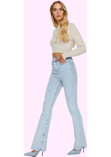 Kadın Yüksek Bel Flare Jean Uzun Boy Günlük Stil Modern Tasarım Yaz Aylarının Vazgeçilmezi fiyatları