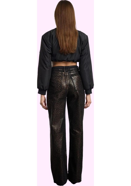 Kadın Geniş Paça Yüksek Bel Leopar Baskılı Jean Uzun Boy Pamuklu Günlük Stil Modern Tasarım modelleri