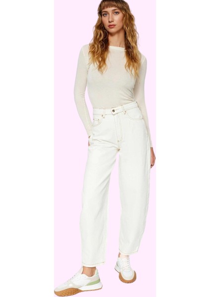 Kadın Yüksek Bel Barrel Baggy Jean Pamuklu Günlük Kullanım Için Yaz Aylarının Vazgeçilmezi