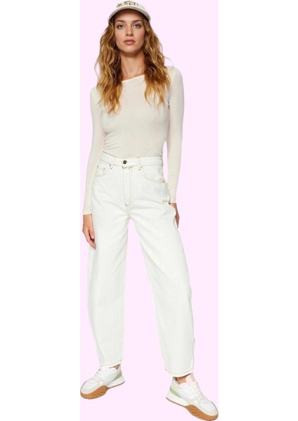 Kadın Yüksek Bel Barrel Baggy Jean Pamuklu Günlük Kullanım Için Yaz Aylarının Vazgeçilmezi fiyatları