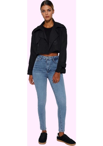Kadın Skinny Jean Yüksek Bel Uzun Boy Düz Desenli Günlük Hafta Sonu Yaz Aylarının Vazgeçilmezi
