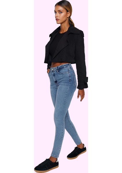 Kadın Skinny Jean Yüksek Bel Uzun Boy Düz Desenli Günlük Hafta Sonu Yaz Aylarının Vazgeçilmezi fiyatları