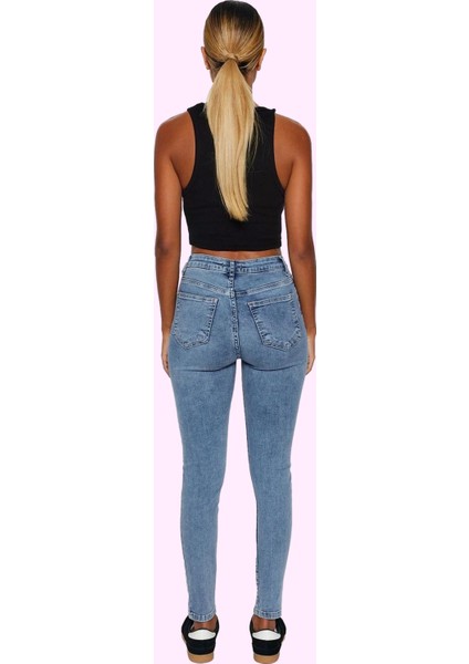 Kadın Skinny Jean Yüksek Bel Uzun Boy Düz Desenli Günlük Hafta Sonu Yaz Aylarının Vazgeçilmezi modelleri