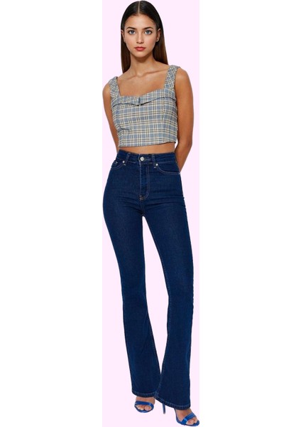 Kadın Yüksek Bel Uzun Boy Flare Jean Denim Günlük Kombinler Hafta Sonu Yaz Aylarının Vazgeçilmezi