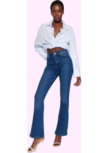 Kadın Yüksek Bel Uzun Boy Flare Jean Denim Günlük Kombinler Hafta Sonu Yaz Aylarının Vazgeçilmezi fiyatları