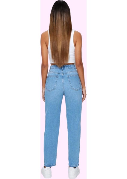 Kadın Yüksek Bel Geniş Paça Mom Jean Uzun Boy Pamuklu Günlük Kullanım Yaz Aylarının Vazgeçilmezi modelleri