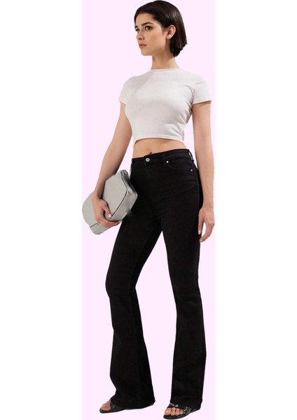 Kadın Yüksek Bel Flare Jean Pantolon Stretch Kumaş Günlük Stil Hafta Sonu Kaliteli Malzeme