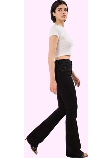 Kadın Yüksek Bel Flare Jean Pantolon Stretch Kumaş Günlük Stil Hafta Sonu Kaliteli Malzeme fiyatları
