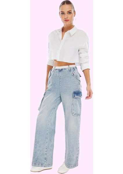 Kadın Yüksek Bel Geniş Paça Denim Pantolon Pamuk Günlük Stil Hafta Sonu Yaz Aylarının Vazgeçilmezi