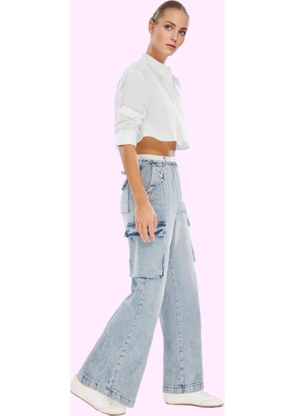 Kadın Yüksek Bel Geniş Paça Denim Pantolon Pamuk Günlük Stil Hafta Sonu Yaz Aylarının Vazgeçilmezi fiyatları