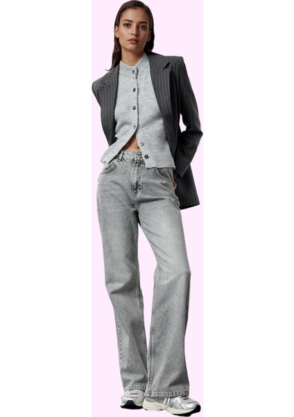 Kadın Yüksek Bel Geniş Paça Jean Pantolon Pamuk Günlük Stil Hafta Sonu Yaz Aylarının Vazgeçilmezi