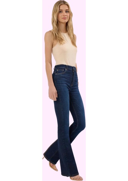 Kadın Yüksek Bel Flare Jean Pantolon Stretch Kumaş Günlük Stil Hafta Sonu Kaliteli Malzeme fiyatları