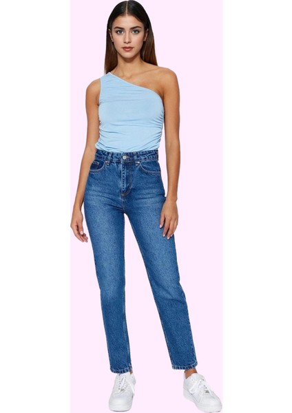 Kadın Yüksek Bel Geniş Paça Mom Jean Denim Pantolon Günlük Stil Yaz Aylarının Vazgeçilmezi