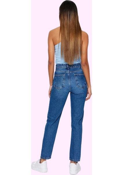 Kadın Yüksek Bel Geniş Paça Mom Jean Denim Pantolon Günlük Stil Yaz Aylarının Vazgeçilmezi modelleri