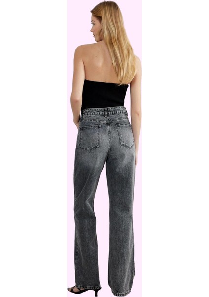 Kadın Yüksek Bel Geniş Paça Jean Pantolon Düz Desen Care Koleksiyonu Günlük Modern Tasarım modelleri