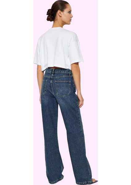 Kadın Yüksek Bel Geniş Paça Denim Jean Pamuk Günlük Kombinler Hafta Sonu Dayanıklı Malzeme modelleri