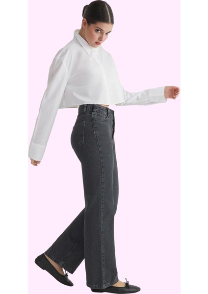 Kadın Yüksek Bel Geniş Paça Denim Jean Pamuk Günlük Kombinler Hafta Sonu Dayanıklı Malzeme fiyatları