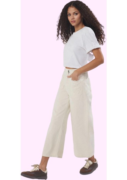 Kadın Yüksek Bel Geniş Paça Denim Culotte Pantolon Pamuklu Günlük Stil Yaz Aylarının Vazgeçilmezi fiyatları