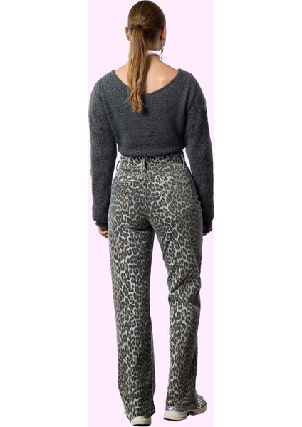 Kadın Yüksek Bel Geniş Paça Leopar Desenli Jean Pantolon Günlük Kombinler Kaliteli Malzeme modelleri